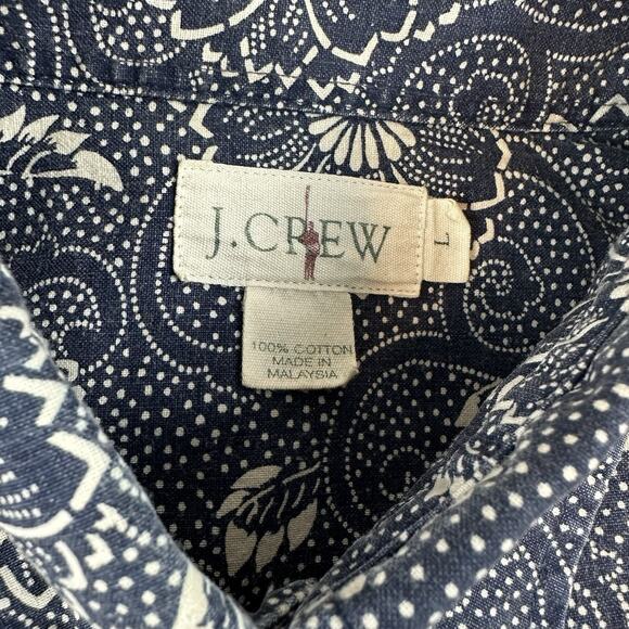 Vintage J.Crew Oarsman Men's L Floral Print Shirt Navy Blue Cotton Short Sleeve - Picture 2 of 6